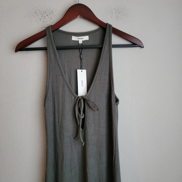 Joah Brown Plunge Tie Midi Dress in Mineral Flexrib size S/M NWT - Picture 5 of 11